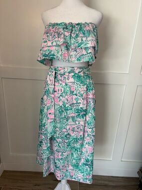 Lilly Lenora Set in 6. Bright Agate Green Colorful Camelflage. Top, skirt & sash